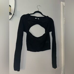 American Eagle Black Knit Long Sleeve Crop Top